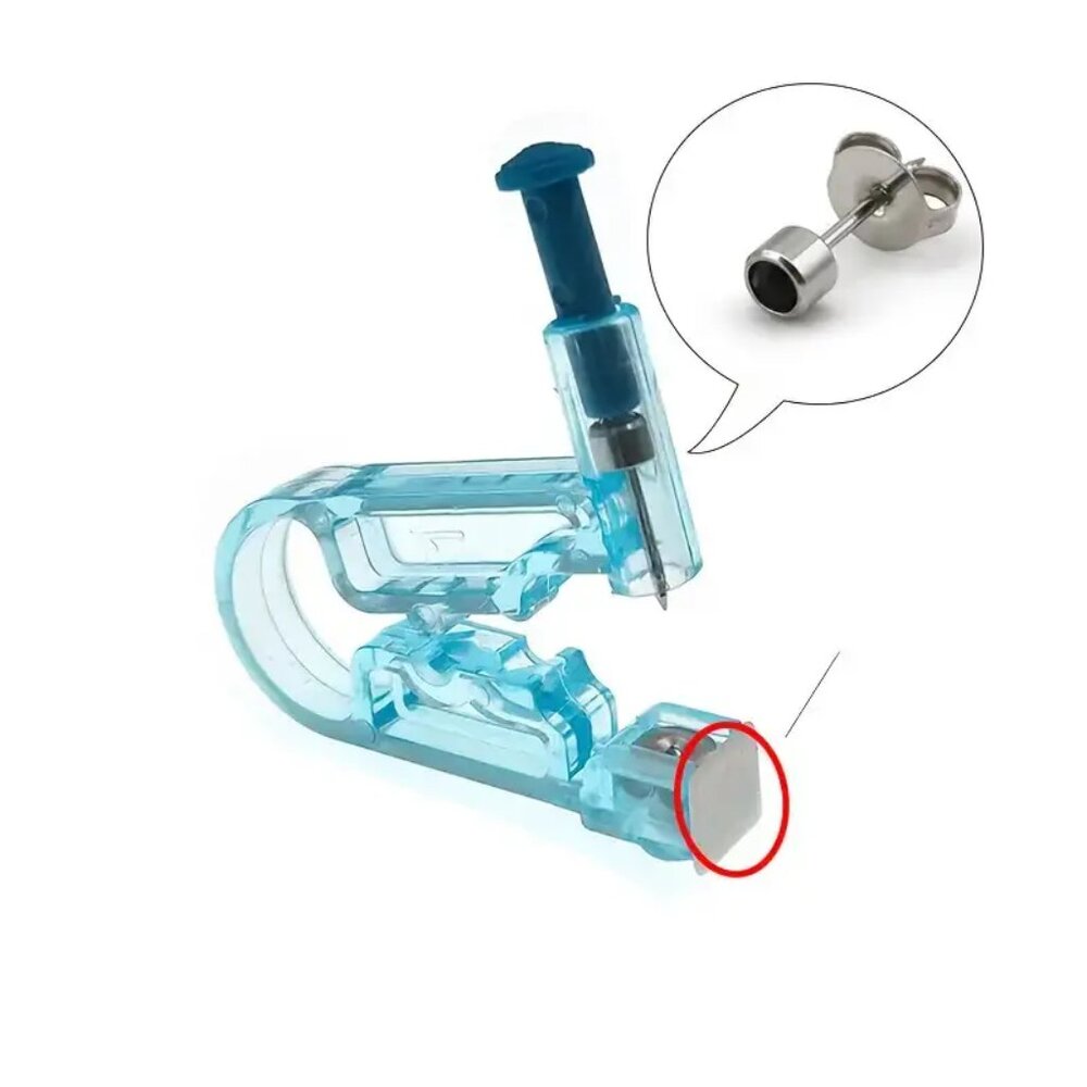 NEW Blue Complete Ear-Piercing Kit Piercing Tool with Clear Tube Home or Salon